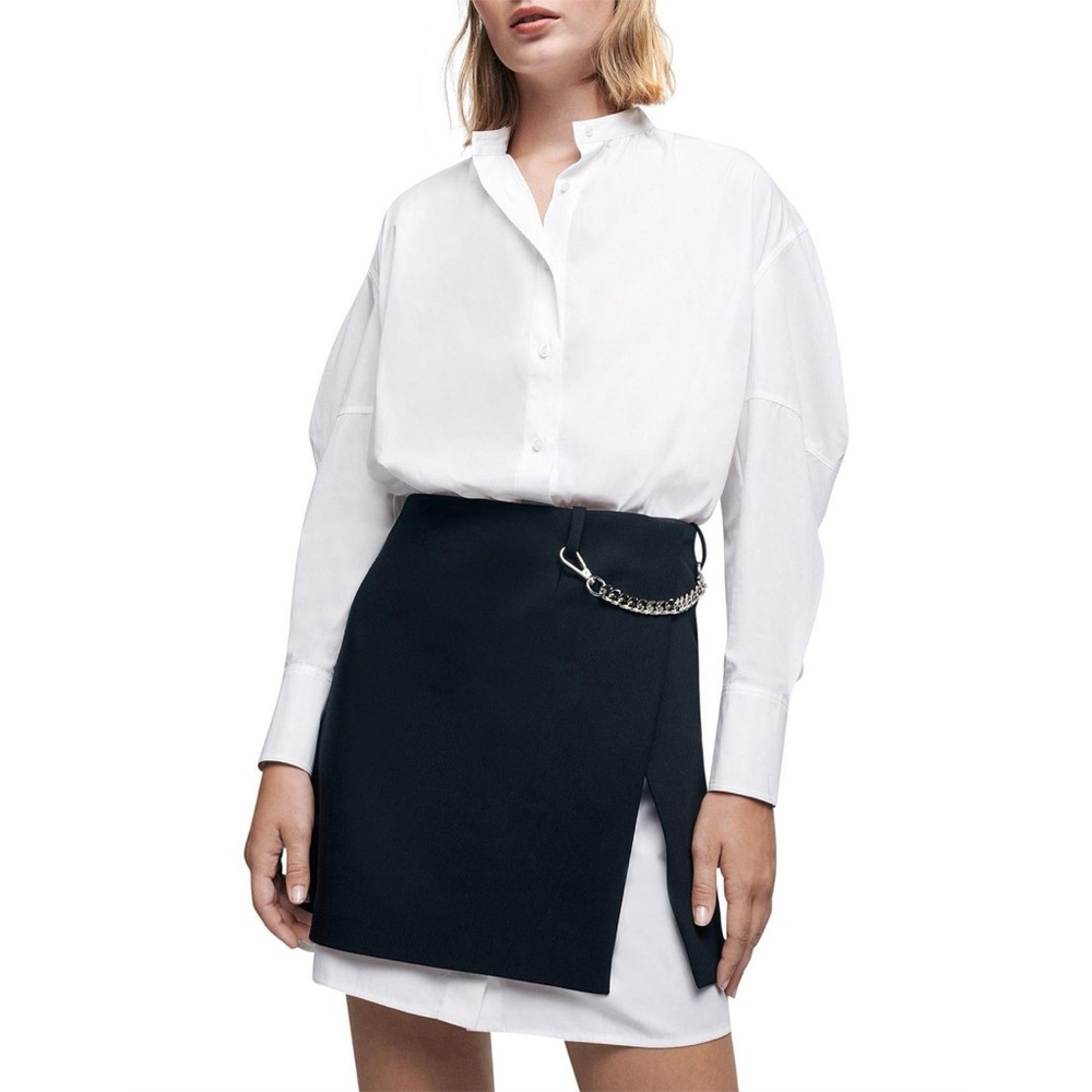Maje Trompe L'oeil Crepe & Poplin Mini Dress White & Black 34/0/XS - Picture 3 of 13